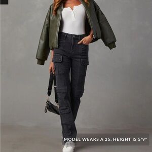 Vici Women's Charcoal Cargo Straight Leg Jeans size 32